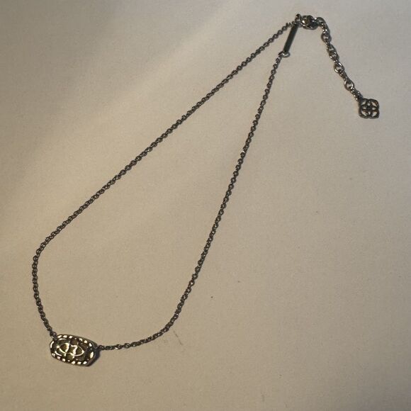 Kendra Scott Eliza Necklace White Druzy Pendant Silver Tone Choker - Picture 4 of 10